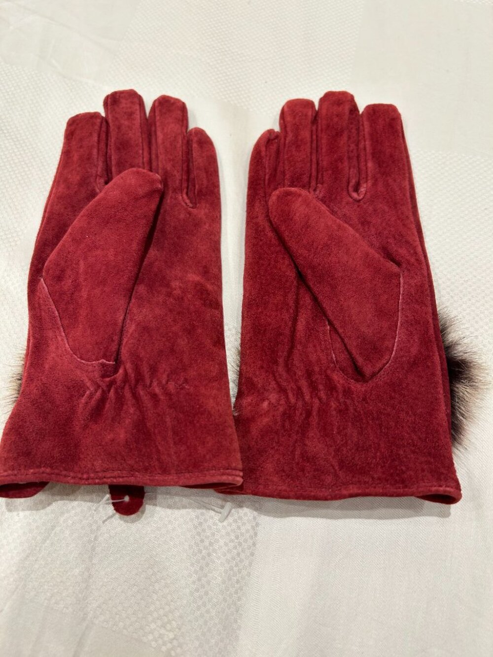 Leather Gloves - Burgundy with Fur - Picture 3 of 4